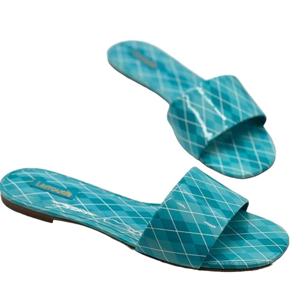 Larroude - Ivy Flat Mule Turquoise Aqcua Argyle patent leather - Picture 3 of 11